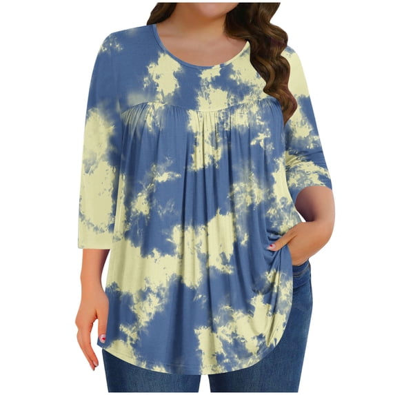 ZQUUVOU Women's Plus Size T-Shirts 3/4 Sleeves Crew Neck Home Casual Tops(Beige,2XL)