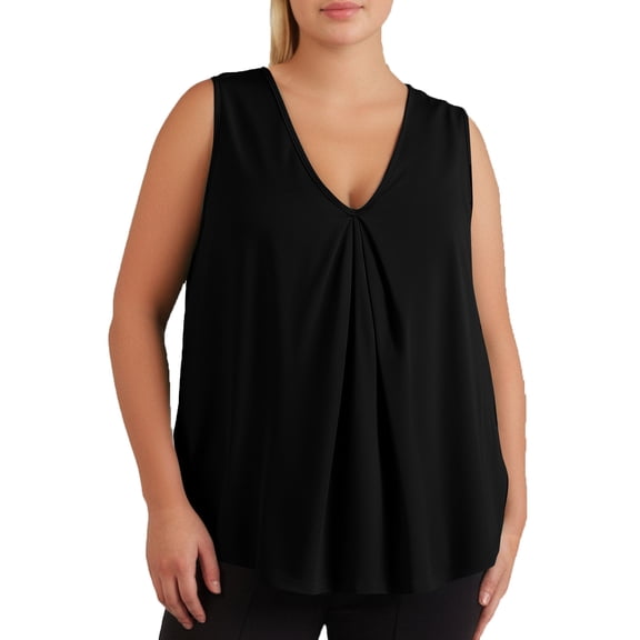 ZQUUVOU Women's Plus Size Tank Top Solid Color V Neck Sleeveless Casual Loose Blouse for Everyday Wear Beach Loungewear Black