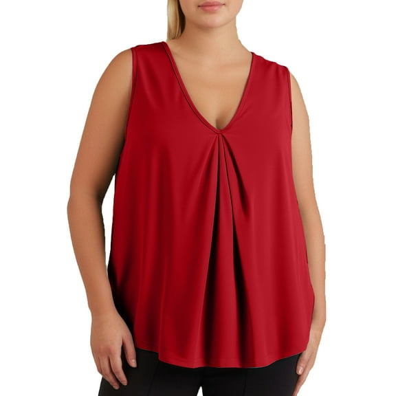 ZQUUVOU Women's Plus Size Tank Top Solid Color V Neck Sleeveless Casual Loose Blouse for Everyday Wear Beach Loungewear Burgundy