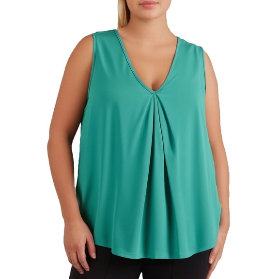 ZQUUVOU Women's Plus Size Tank Top Solid Color V Neck Sleeveless Casual Loose Blouse for Everyday Wear Beach Loungewear Green