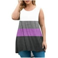 thumbnail image 1 of ZQUUVOU Women's Plus Size Tank Tops Striped Print Loose Sleeveless T Shirt Round Neck High Low Hem Casual Blouse Purple, 1 of 5