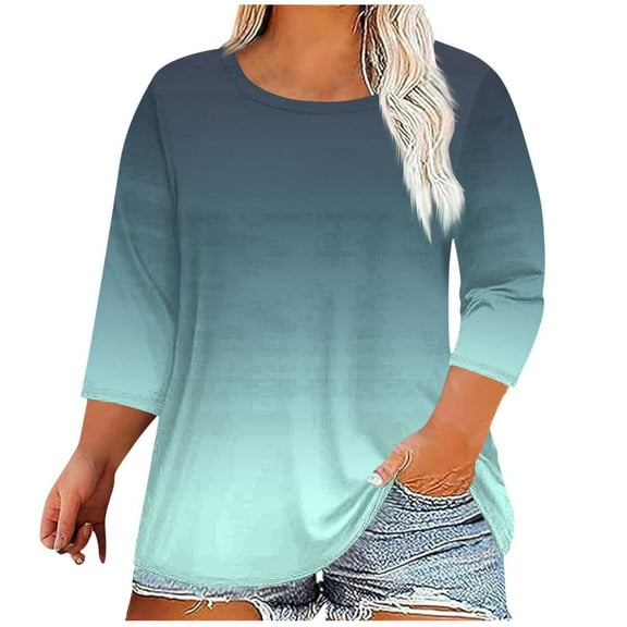 ZQUUVOU Women's Plus Size Tops Casual Print Round Neck 3/4 Sleeve T-Shirt Olive Green (4XL)