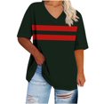 thumbnail image 1 of Zwiiyzr Women's Plus Size Tops V-Neck Short Sleeved Stripe Sports T-Shirt Hot Pink (M), 1 of 5
