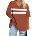 thumbnail image 1 of ZQUUVOU Women's Plus Size Tops V-Neck Short Sleeved Stripe Sports T-Shirt Orange (XL), 1 of 5