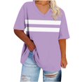 thumbnail image 1 of Zwiiyzr Women's Plus Size Tops V-Neck Short Sleeved Stripe Sports T-Shirt Purple (2XL), 1 of 5