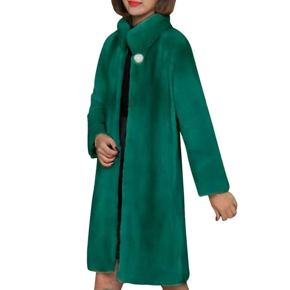 ZQUUVOU Women's Plush Faux Fur Overcoat Solid Color Full Length Winter Shaggy Outerwear Warm Chunky Long Jackets Green