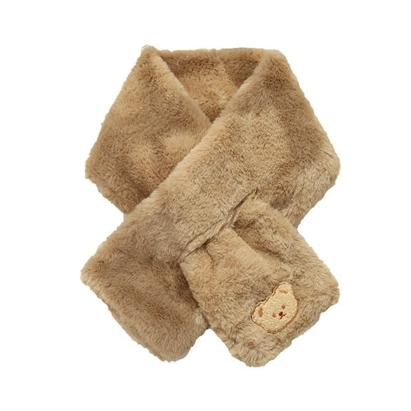 ZQUUVOU Women's Plush Fuzzy Scarf Winter Faux Fur Bear Print Cross Wrap Thick Warm Winter Neckwear Cute Scarf Khaki