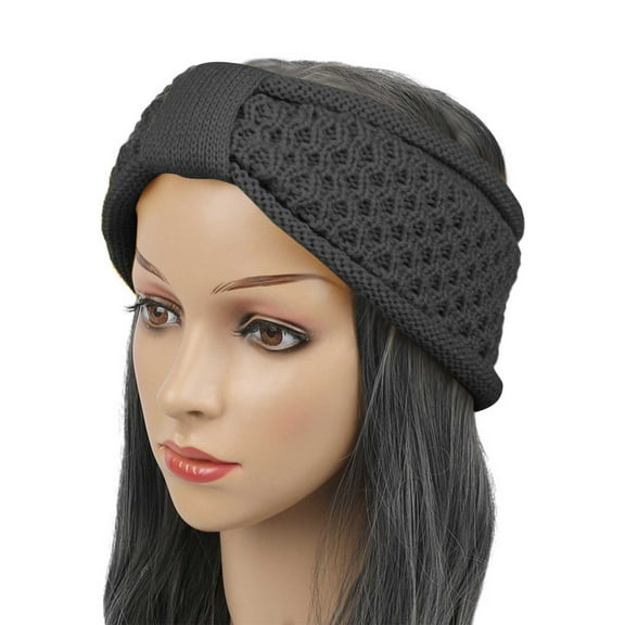ZQUUVOU Women's Plush Headband with Bow Fold Over Knit Ear Warmer Jacquard Pattern Hair Accessory Knit Ladies Thick Headwraps Dark Gray