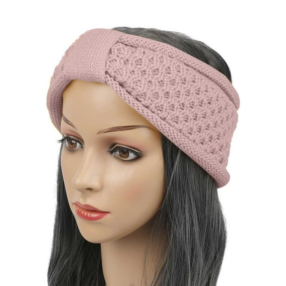 ZQUUVOU Women's Plush Headband with Bow Fold Over Knit Ear Warmer Jacquard Pattern Hair Accessory Knit Ladies Thick Headwraps Pink