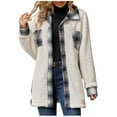thumbnail image 1 of ZQUUVOU Women's Plush Jacket Fall Plaid Pattern Single Breasted Collar Mid Length Soft Comfortable Coat with Pocket White, 1 of 3