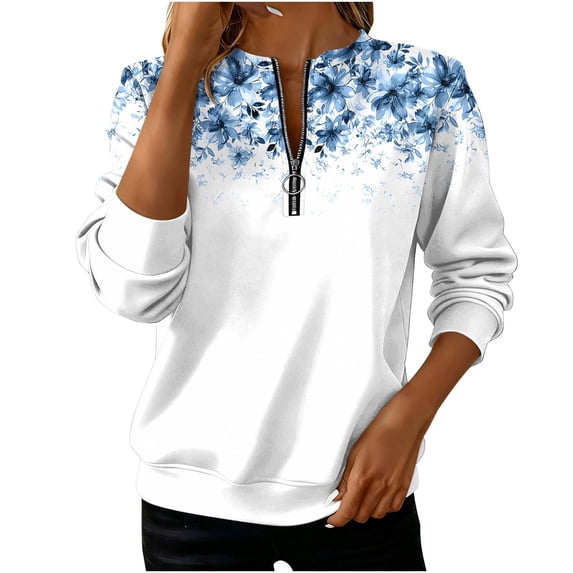 ZQUUVOU Women's Quarter Zip Sweatshirt Long Sleeve Round Neck Comfortable Pullover Casual Loungewear Work Tops Multicolor B