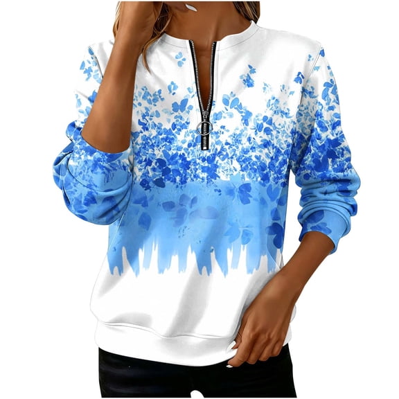 ZQUUVOU Women's Quarter Zip Sweatshirt Long Sleeve Round Neck Comfortable Pullover Casual Loungewear Work Tops Multicolor E