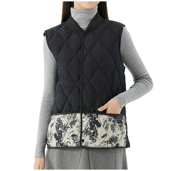ZQUUVOU Women's Quilted Vest Cotton Filled Lightweight Fall Winter Warm Waiscoat Sleeveless Layering Tops with Pocket Black