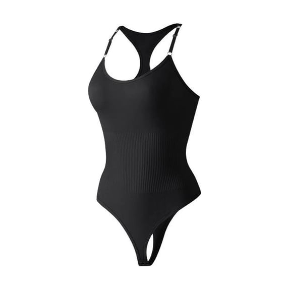 ZQUUVOU Women's Racerback Bodysuit Adjustable Straps Seamless Thong Tummy Control Shapewear Butt Lifting One Piece Jumpsuit Black