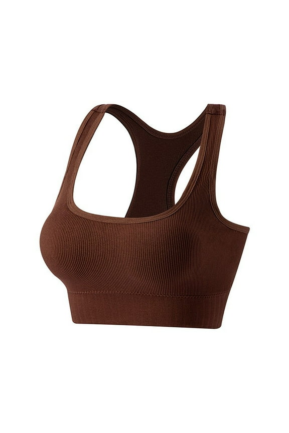 Women's Racerback Sports Bra Comfortable Sleep Bra Seamless Workout Yoga Built In Wireless Padded Support Coffee