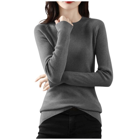 ZQUUVOU Women's Raglan Sleeve Sweater Long Sleeve Round Neck Solid Color Casual Pullover Knit Tops for Warmth Dark Gray