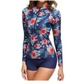 thumbnail image 1 of ZQUUVOU Women's Rash Guard 2 Piece Swimsuits Long Sleeves Printed Zip Front Swimsuit Built in Bra Top with Shorts Blue, 1 of 7