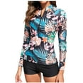 thumbnail image 1 of ZQUUVOU Women's Rash Guard 2 Piece Swimsuits Long Sleeves Printed Zip Front Swimsuit Built in Bra Top with Shorts Green, 1 of 8