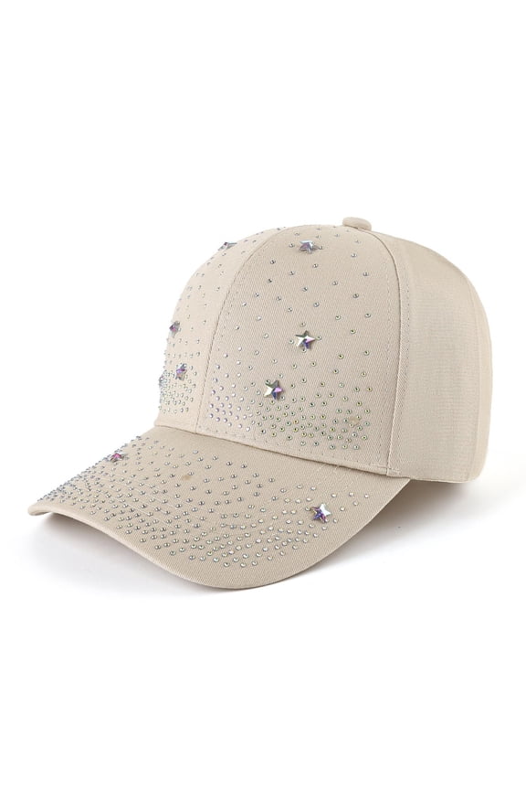 Women's Rhinestone Baseball Cap Fashion Bling Sequins Adjustable Hat Casual Travel Vacation Sun Hats Beige