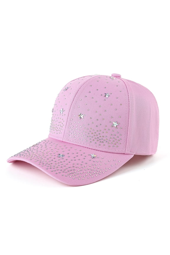 Women's Rhinestone Baseball Cap Fashion Bling Sequins Adjustable Hat Casual Travel Vacation Sun Hats Pink