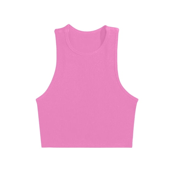 ZQUUVOU Women's Ribbed Knit Crop Tank Top Fitted Round Neck Sleeveless Yoga Running Workout Athletic Stretch Breathable Top Hot Pink