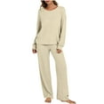 thumbnail image 1 of ZQUUVOU Women's Ribbed Knit Lounge Set Fashion Casual Long Sleeve Tops and Pants Pajamas Set Comfortable Sleepwear Beige, 1 of 8