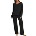 thumbnail image 1 of ZQUUVOU Women's Ribbed Knit Lounge Set Fashion Casual Long Sleeve Tops and Pants Pajamas Set Comfortable Sleepwear Black, 1 of 8