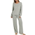 thumbnail image 1 of ZQUUVOU Women's Ribbed Knit Lounge Set Fashion Casual Long Sleeve Tops and Pants Pajamas Set Comfortable Sleepwear Silver, 1 of 8