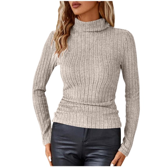 ZQUUVOU Women's Ribbed Knit Pullover Casual Cozy Turtle Neck Pullover Long Sleeve Tops Comfortable Base Layer Khaki