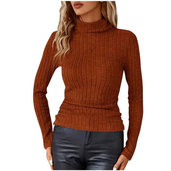 ZQUUVOU Women's Ribbed Knit Pullover Casual Cozy Turtle Neck Pullover Long Sleeve Tops Comfortable Base Layer Orange