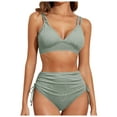 thumbnail image 1 of ZQUUVOU Women's Ribbed Two Piece Bikini Set Solid Color High Waist Texture Tie Side Swimsuit Beach Vacation Green, 1 of 6