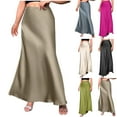 thumbnail image 1 of ZQUUVOU Women's Satin A Line Skirt Soli Color High Waist Hidden Zipper Elegant Long Flowy Maxi Skirt Formal Office Dark Blue, 1 of 7