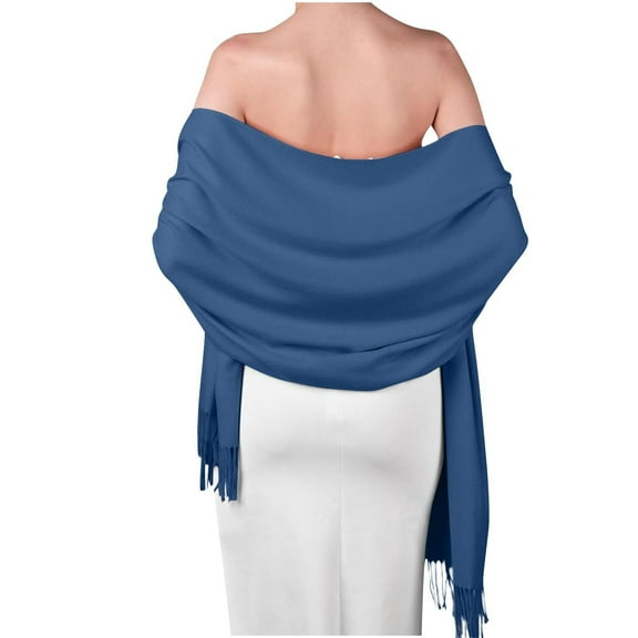 ZQUUVOU Women's Scarf Shawl Long Shawl Winter Warm Large Tassel Scarf Pashmina Shawl Wraps for Wedding Evening Dress Shawl Dark Blue