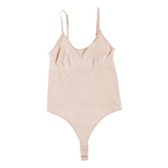 ZQUUVOU Women's Shapewear Bodysuit Solid Color Backless Thong Bodysuit Tummy control Seamless Body Shaper Sleeveless Beige A