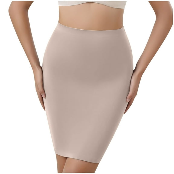 ZQUUVOU Women's Shapewear Skirt Solid Tummy Control Bodycon Stretchy Short Skirt with Butt Lifting for Work Office Khaki