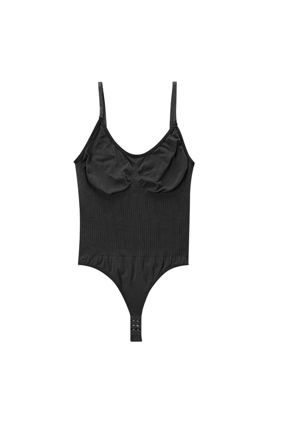 Women's Shapewear Thong Tight Fitting Casual Scoop Neck Bodysuit Sleeveless Spaghetti Strap Tank Tops Black