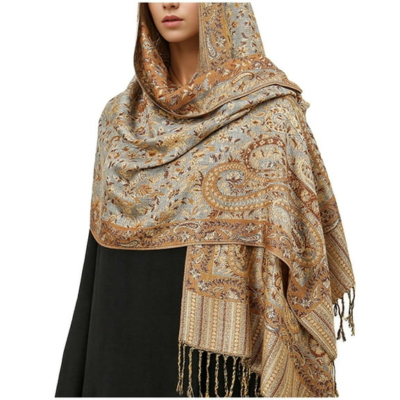 ZQUUVOU Women's Shawls and Wraps Soft Pashmina Ethnic Style Warm Vintage Scarf Silky Reversible Paisley Tassels Scarf Olive Green