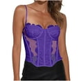 thumbnail image 1 of ZQUUVOU Women's Sheer Mesh Lace Bodysuit Spaghetti Strap Bustier Corset Tops Rave Party Club Cami Tops Shapewear Purple A, 1 of 5