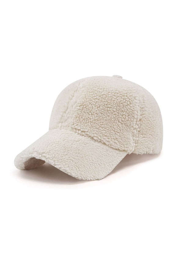 Women's Sherpa Baseball Cap Winter Solid Color Fleece Thick Warm Hat Windproof Outdoor Sporty Headwear Beige