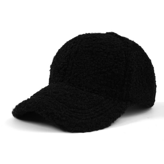 ZQUUVOU Women's Sherpa Baseball Cap Winter Solid Color Fleece Thick Warm Hat Windproof Outdoor Sporty Headwear Black B