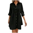 thumbnail image 1 of ZQUUVOU Women's Shirt Dress Long Sleeve Collared Button Front One Piece Modern Tailored for Work Casual Outfits Black, 1 of 9