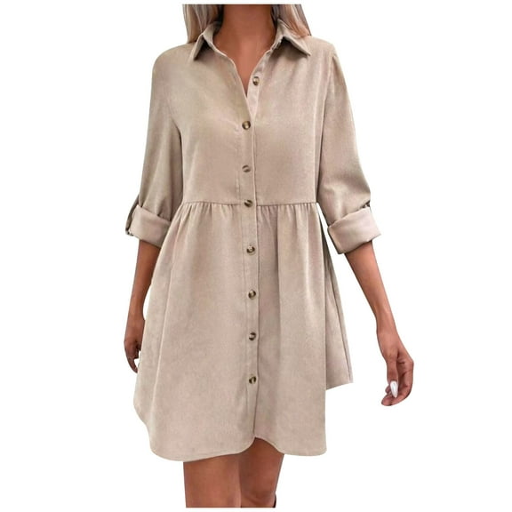 ZQUUVOU Women's Shirt Dress Long Sleeve Collared Button Front One Piece Modern Tailored for Work Casual Outfits Khaki