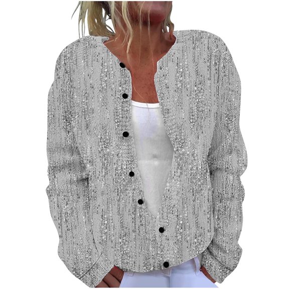 ZQUUVOU Women's Shirts Cardigan Long Sleeve Hollow Out Solid Color Jacket (Gray,L)