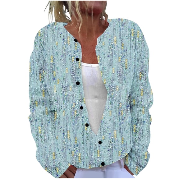 ZQUUVOU Women's Shirts Cardigan Long Sleeve Hollow Out Solid Color Jacket (Light Blue,5XL)