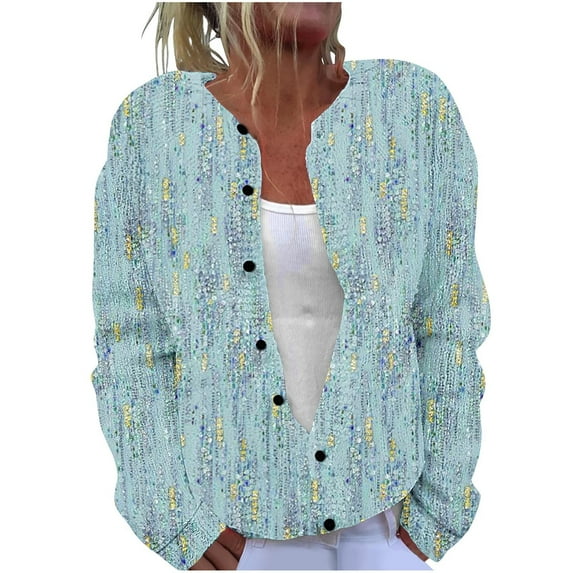 ZQUUVOU Women's Shirts Cardigan Long Sleeve Hollow Out Solid Color Jacket (Light Blue,M)