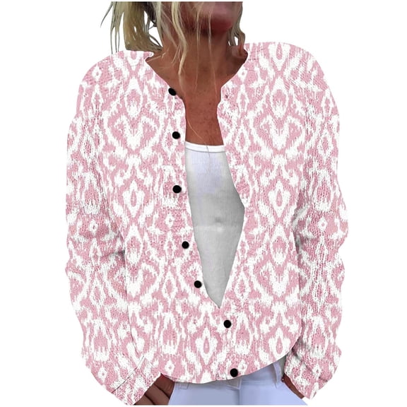 ZQUUVOU Women's Shirts Cardigan Long Sleeve Hollow Out Solid Color Jacket (Pink,S)