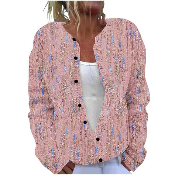 ZQUUVOU Women's Shirts Cardigan Long Sleeve Hollow Out Solid Color Jacket (Pink,S)