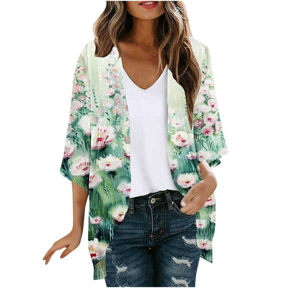 ZQUUVOU Women's Shirts Long Sleeve Printing Casual Cardigan Blouse with Pocket (Multicolor,L)