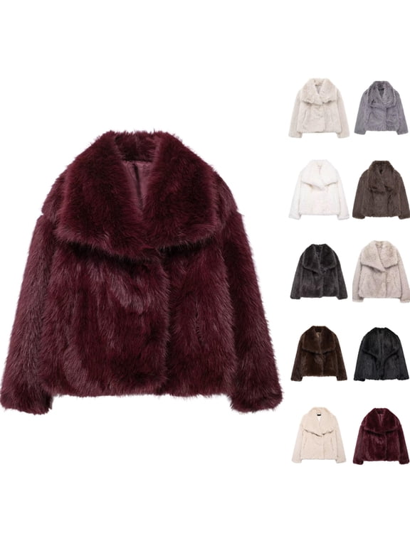Women's Short Faux Fur Coat Casual Shaggy Jacket with Pockets Long Sleeve Warm Winter Open Front Fluffy Outwear Gray