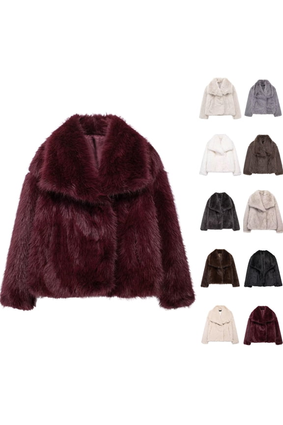 Women's Short Faux Fur Coat Casual Shaggy Jacket with Pockets Long Sleeve Warm Winter Open Front Fluffy Outwear Gray